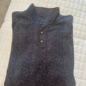 Arrow Gray Herringbone Sweater with Brown Trim